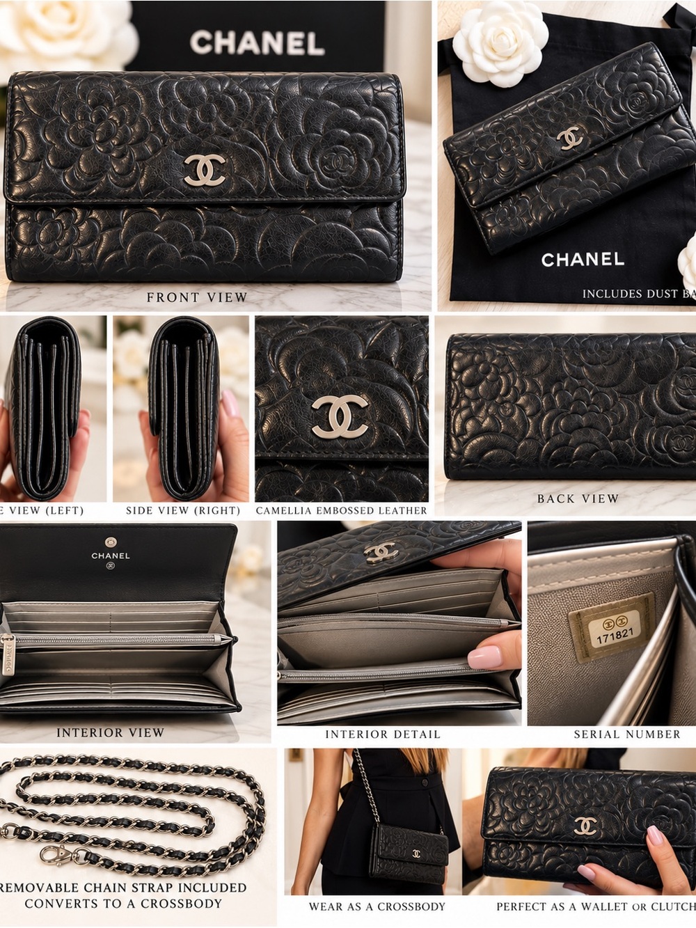 Authentic Chanel Black Leather Wallet /Crossbody with dust bag